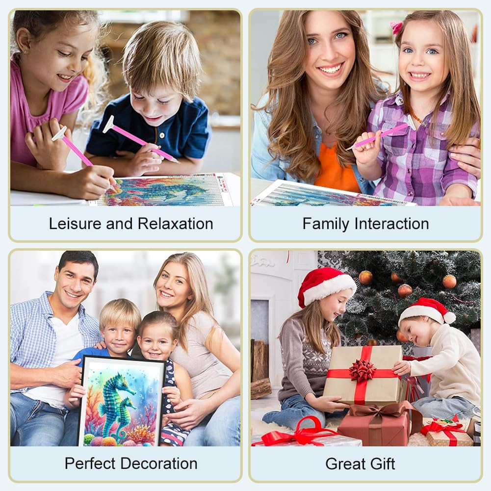 WSLWXSHM Diamond Painting Kits for Adults Seahorse, Round Full Drill Diamond Art Kits, 5D DIY Paint with Diamonds Crafts for Home Wall Decoration Gifts 12×16Inch, Marine Life WSLWXSHM