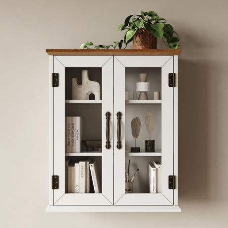 ChooChoo Wood Medicine Cabinet with Acrylic Doors, Bathroom Wall Cabinet with Adjustable Shelves Over The Toilet, Rustic Cabinet Wall Mounted for Bathroom, Kitchen, Living Room, Soft White & Brown ChooChoo