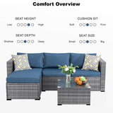 Shintenchi 3 Pieces Patio Furniture Set,All-Weather Rattan Patio Conversation Set,Outdoor Sectional Silver Wicker Patio Couch with Washable Cushions and Glass Coffee Table(Navy Blue) Shintenchi