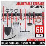 68" All Metal Garden Tool Organizer - Sturdy Garage Wall & Shed Organization System - Hooks for Shovel, Broom, Rake & More SEDY