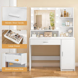 Quimoo Makeup Vanity Desk with Mirror and Lights, Vanity Desk with Large Drawer & Shelves & Cabinet, 3 Color Modes & Adjustable Brightness, Dressing Table Set for Bedroom,White Quimoo