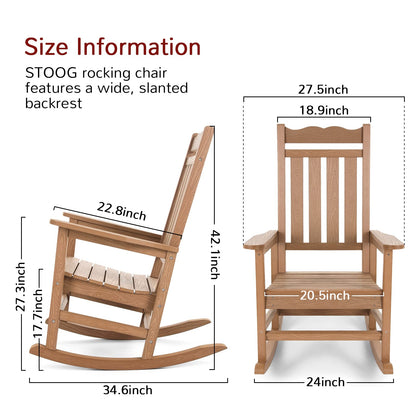 Stoog Patio Rocking Chairs Set of 2, All-Weather Outdoor & Indoor Porch Rocker with 400 lbs Weight Capacity, Front Porch Rocker Chairs Looks Like Real Wood, Teak