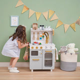 Teamson Kids Little Chef Memphis Small Wooden Play Kitchen with Interactive, Realistic Features, and 16 Kitchen Accessories - for 3yrs and up, Pretend Play House, Restaurant - Gray/Gold/Faux Marble Teamson Kids