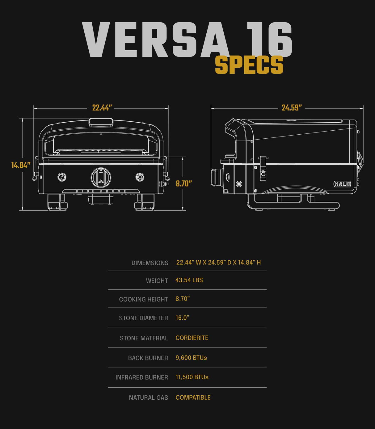 Halo Versa 16 Propane Gas Outdoor Pizza Oven with Rotating Cooking Stone | Portable Appliance for all Outdoor Kitchens HALO