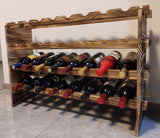 LoongZDD Carbonized Pine Wood Wine Rack - 4-Tier Stackable Wine Storage, Holds 32 Bottles, Modular Wine Organizer for Home Bar, Kitchen, Living Room LoongZDD