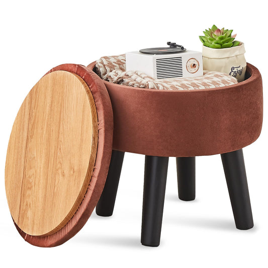 Cpintltr Storage Ottoman Footstool Round Footrest with Removable Lid Soft Padded Foot Stool with Solid Wood Legs Side Table with Storage Step stool Extra Seating for Hallway Living Room Bedroom Coffee