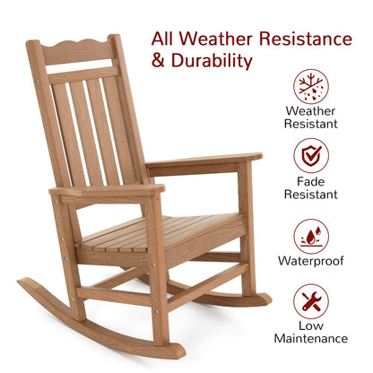 Stoog Patio Rocking Chairs Set of 2, All-Weather Outdoor & Indoor Porch Rocker with 400 lbs Weight Capacity, Front Porch Rocker Chairs Looks Like Real Wood, Teak