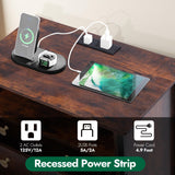 Tykacna 27 Inch Wide Night Stand, Wooden Night Stand with 2 Drawers, LED Nightstands with Charging Station and Adjustable Drawer for Living Room/Bedroom/Study/Office Nightstand, Retro Brown. Tykacna