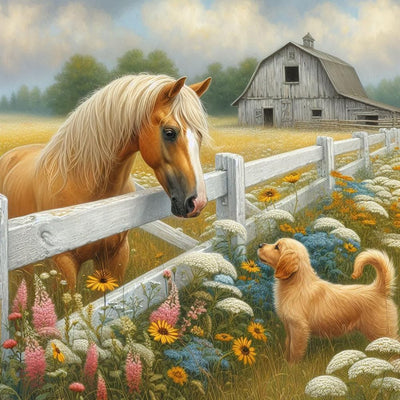 FHBUBPUP Diamond Painting Kits for Adults, Farm Animal Diamond Painting Art for Beginner, DIY Horse & Dog Diamond Art Kit, Gem Bead Painting Art Craft for Fall Home Decoration 12×12Inch