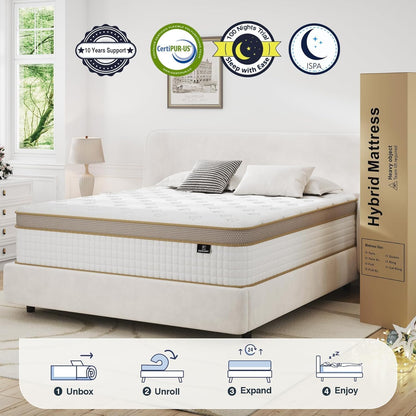 EEN EEN SLEEP King Mattress, Upgrade Strengthen Firm 12 Inch King Size Mattress in A Box, Hybrid Mattress King Size with High Density Memory Foam and Independent Pocket Springs, Strong Edge Support