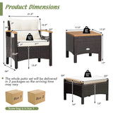 Tangkula 5 Piece Patio Furniture Set, Patiojoy Outdoor Conversation Set w/Seat & Back Cushions, Coffee Table & 2 Ottomans, Acacia Wood Tabletop & Armrests, Wicker Sofa Set for Backyard, Poolside Tangkula