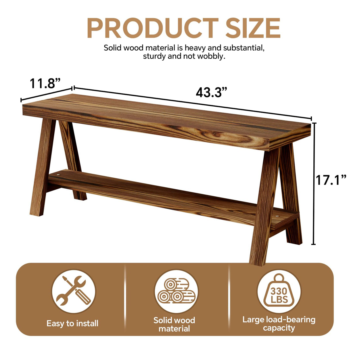 Oenalw 43.3" Farmhouse Bench, End of Bed Bench,Solid Wood Entryway Bench, Indoor Bench, Rustic Wood Bench Seat for Indoor,Entryway, Dining Room, Living Room, Hallway, end Bed and Front Door Oenalw