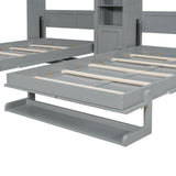 2-in-1 Design Dual Murphy Bed Twin Size with Cabinets and Shelves, Wood Wall Murphy Bed, Can be Folded Platform Bed with Convertible Shelf-Legs for Guest Room Home Office (Gray-7.23) XD Designs