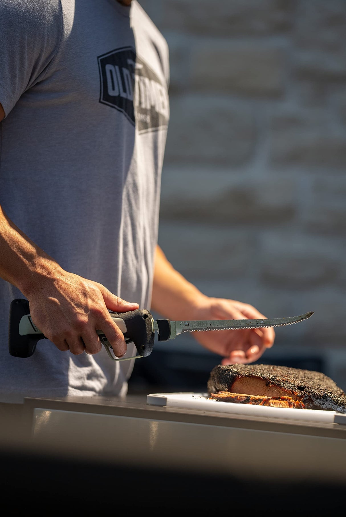 Old Timer Cordless Electric Fillet Knife with 8in Fully Serrated Stainless-Steel Blade, Trigger Lock, Rechargeable Battery, and Self Draining Case for Fishing, Meat Carving, Filleting, and Outdoors Old Timer