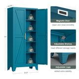 Washsemba 71'' Farmhouse Metal Storage Cabinet with Barn Doors，Steel File Cabinet for Home Office，Kitchen Pantry 4 Adjustable Shelves，Freestanding Cupboard for Kitchen，for Office, Home (Peacock Blue) Washsemba