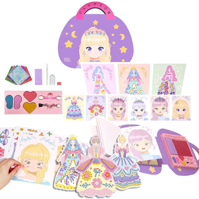 Art Craft Activity for Kids, Princess Fashion Sticker Book, Foil Art Kit, Diamond Painting Kits, Dress up DIY Art Kit for Kids, Mess-Free Toddler Arts and Crafts Supplies for Girls & Boys Ages 5+