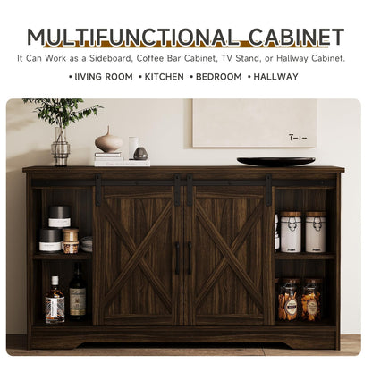 Luoxiao Sideboard Buffet Cabinet with Storage, 55 inch Farmhouse Cabinet with 4 Drawers, Sliding Barn Door, Adjustable Shelves, 32inch Tall Coffee Bar for Living Room, Kitchen, Dark Oak - WoodArtSupply