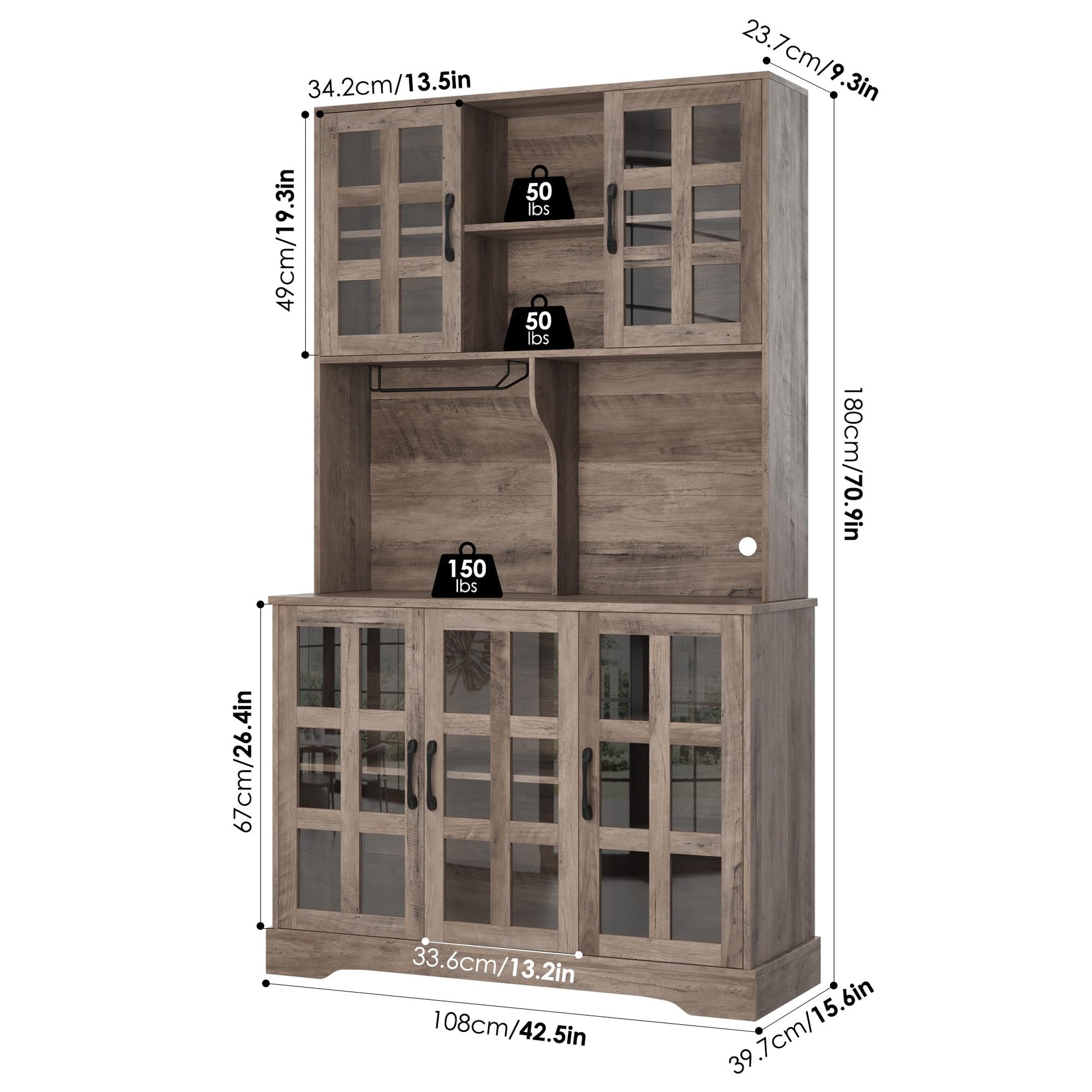 Keyluv Kitchen Pantry Storage Cabinet 71" Tall Freestanding Pantry Cabinet, Farmhouse Glass Door Buffet with Oven Countertop, Large Wood Hutch for Kitchen, Living Room and Dining Room, Rustic - WoodArtSupply