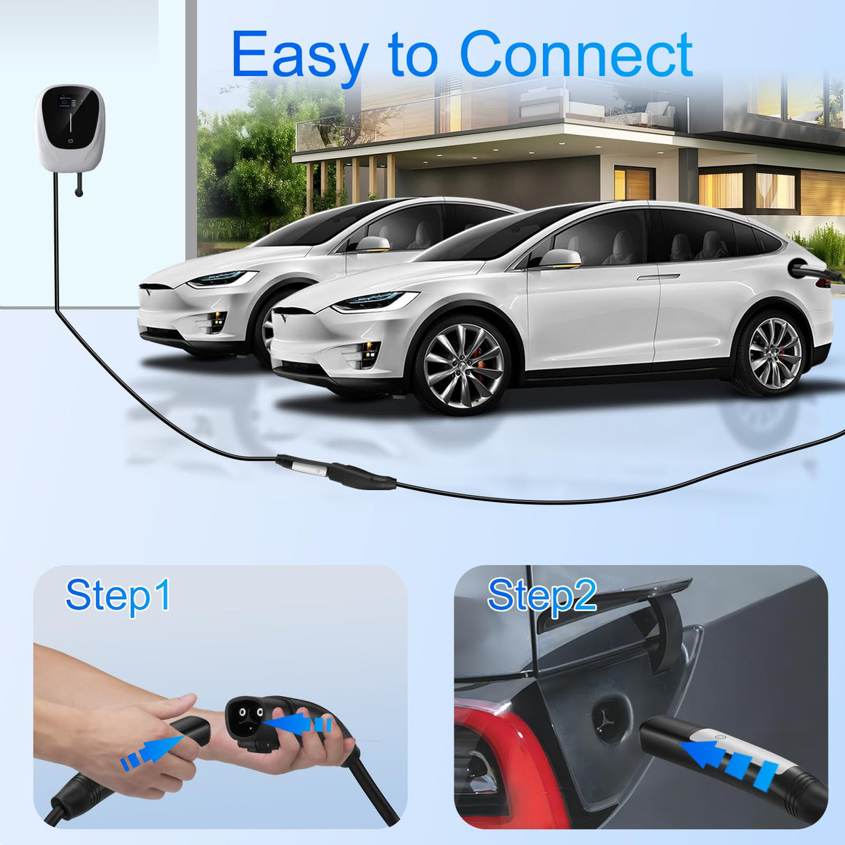 21ft EV Charger Extension Cord for Tesla, Compatible with Model - 3/Y/X/S, Max 240V 48A NACS Charger Cable Extension for Level 1&2 Tesla Home Charging and Outdoor GUWIEYG