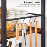 HOOBRO Kitchen Island with Storage,Industrial Kitchen Counter with Hooks and Side Enclosures, 3 Tier Kitchen Cart with Large Workstation, Saving Space, Easy Assembly, Rustic Brown and Black BF03ZD01 HOOBRO