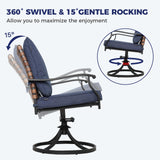 Grand patio 5-Piece Outdoor Dining Set, 4 Leather-Look Wicker Swivel Blue Patio Chairs & 1 Square Woodgrain Dining Table, Brown Grand patio