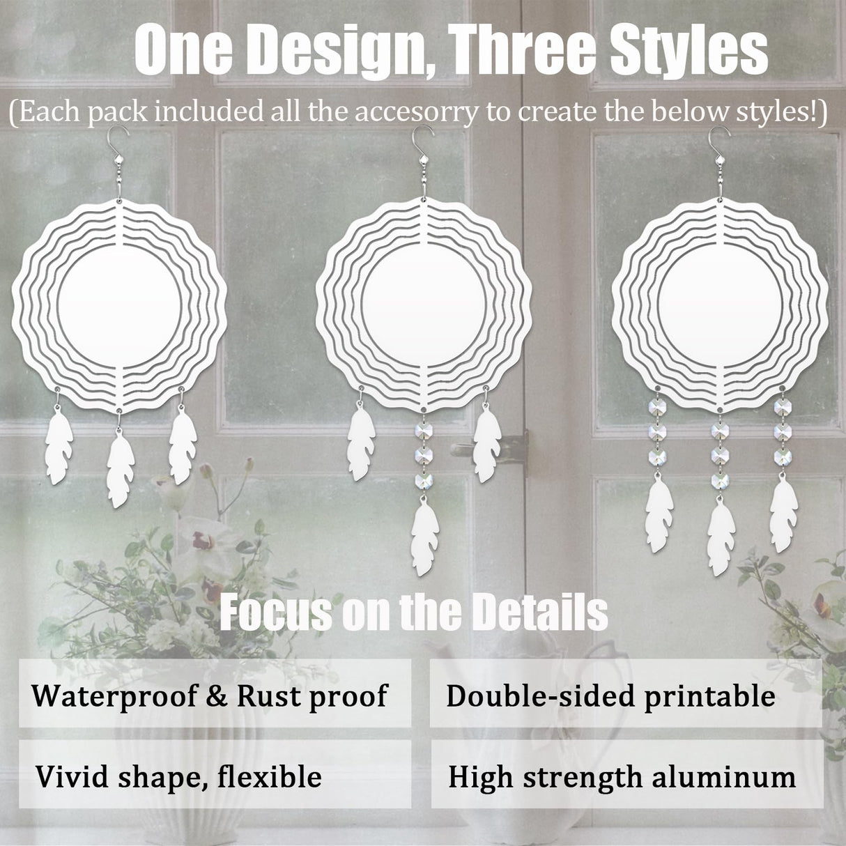 WindMage 4Pack 8inch Sublimation Wind Spinner Blanks 3D Aluminum Metal Wind Sculpture Kinetic Spinners for Yard and Garden Indoor Art Ornaments Hanging Decoration (Feather) WindMage