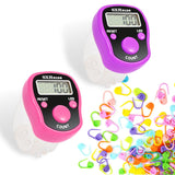 Stitch Counters 2 Pcs LED Digital Row Counter and Stitch Markers 50 Pcs Crochet Stitch Markers for Knitting Sewing Stitching Weaving, Muslim Pray, Recording Sports Scoring, Lap Counting (Purple pink) TESEAS