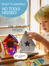 Nsoicrac Bird House Kits for Kids Ages 4-8build a Birdhouse kit for Kids, 4 Pack Birdhouse kit (Includes Paints & Brushes&Jewels and Wind Chimes) Bird House Kits for Kids Ages 8-12,Easter Crafts Nsoicrac