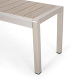 Great Deal Furniture Odelia Outdoor Modern Aluminum Dining Bench with Faux Wood Seat, Natural and Silver GDFStudio