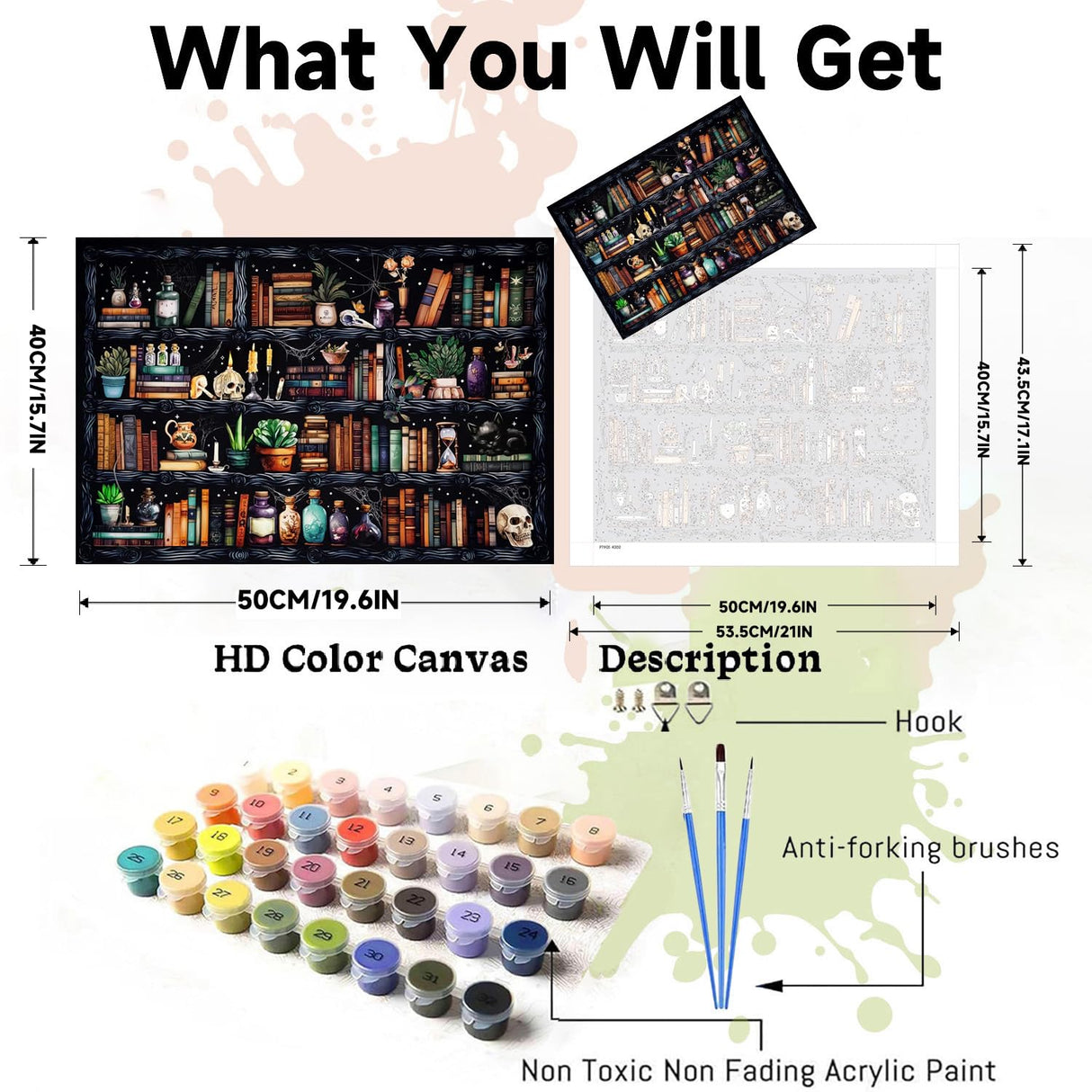 WEMEON Bookshelf Paint by Numbers for Adults - Gothic Themed Adult Paint by Number Kits with Brushes Acrylic Paints, Relaxing Stress Relief Hobby for Beginners, Teens, Artists, 16"x20" Canvas WEMEON