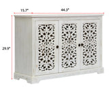 LKTART 44" Sideboard Buffet Cabinet, Farmhouse Accent Storage with 3 Hollow Carved Doors for Living/Dining Room,Kitchen Antique White LKTART