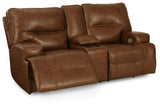 Signature Design by Ashley Francesca Modern Tufted Leather Power Reclining Loveseat with Console and Adjustable Headrest, Dark Brown Signature Design by Ashley