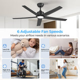 ocioc 52 Inch Smart Ceiling Fan,Modern Ceiling Fans with Lights and Remote,Compatible with Alexa/Google Home/APP,Reversible,Dimmable,3 CCT,Timer,Black Ceiling Fan for Bedroom,Living Room ocioc