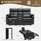 PALLOME Power Loveseat Recliner Sofa with Console, Loveseat Reclining Sofa with Heat & Massage, Home Theater Seating with Lumbar Pillow for Living Room, RV Recliner Loveseat (PU, Dark Gray) PALLOME