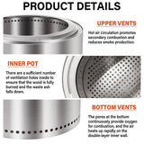 HGD 20 inch Smokeless Firepit Outdoor, Stainless Steel Fire Pit, Smokeless Fire Pit for Outside with Carry Bag for Camping Backyard Patio Garden Picnic HGD