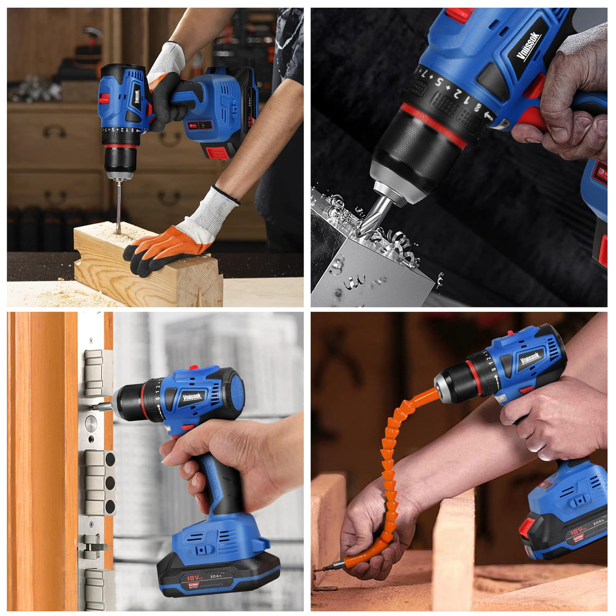 Vniissok Cordless Drill Set,18V Brushless Power Drill Kit with Battery and Charger, 3/8" Keyless Chuck, Variable Speed, Drill Driver Bits Kit for Drilling and Tightening/Loosening Screws Vniissok