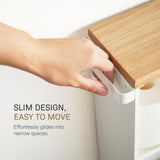 YAMAZAKI Home Slim Rolling Storage Cart – Narrow Bathroom Storage Cabinet with Handle, Slim Bathroom Storage Cart with Wheels, Easy Assembly, Steel + Wood, White YAMAZAKI