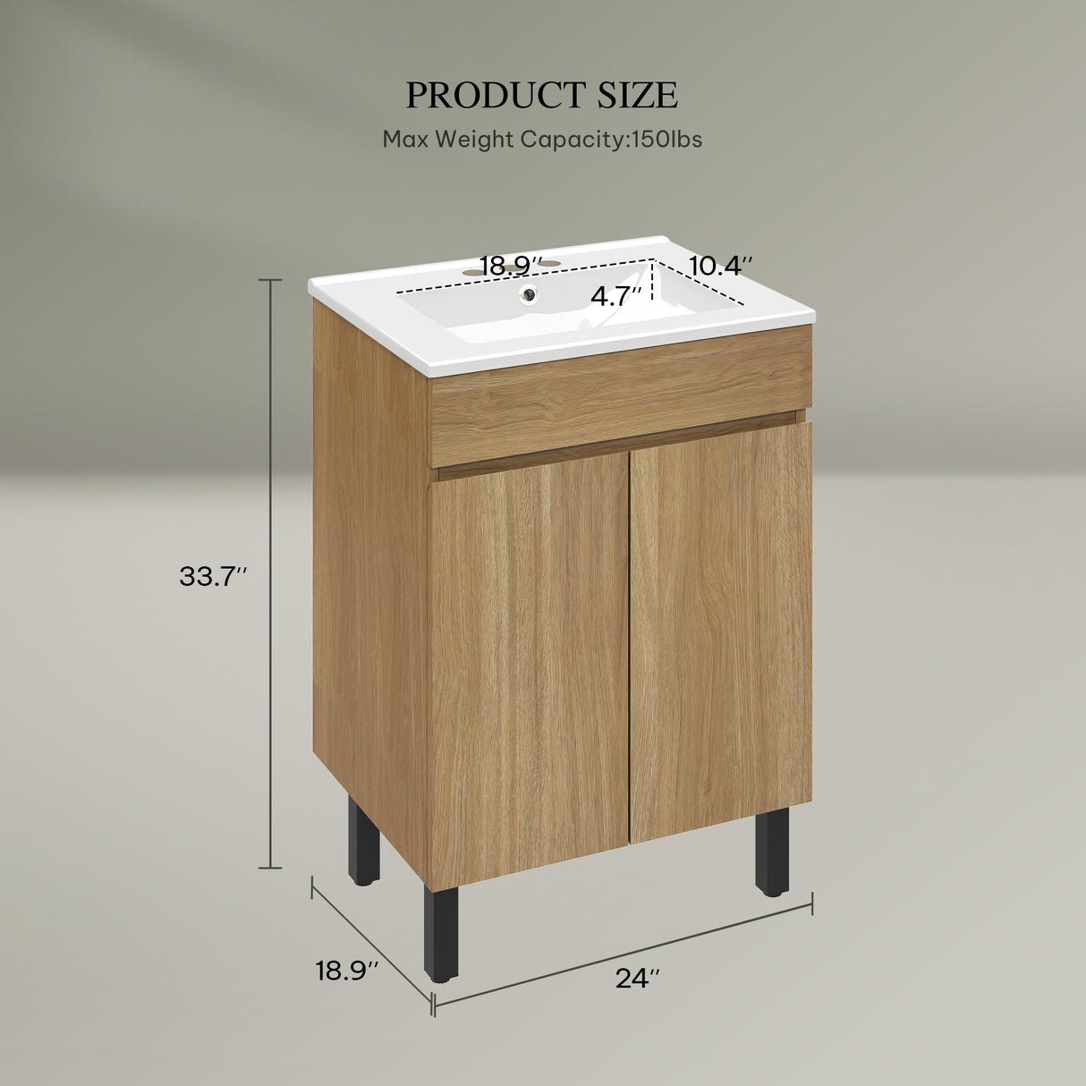 YITAHOME 24 Inch Bathroom Vanity with Sink, Bathroom Cabinet Vanity for Small Space, Freestanding Storage Bathroom Vanity with 2 Soft Closing Cabinets, Natural Brown YITAHOME