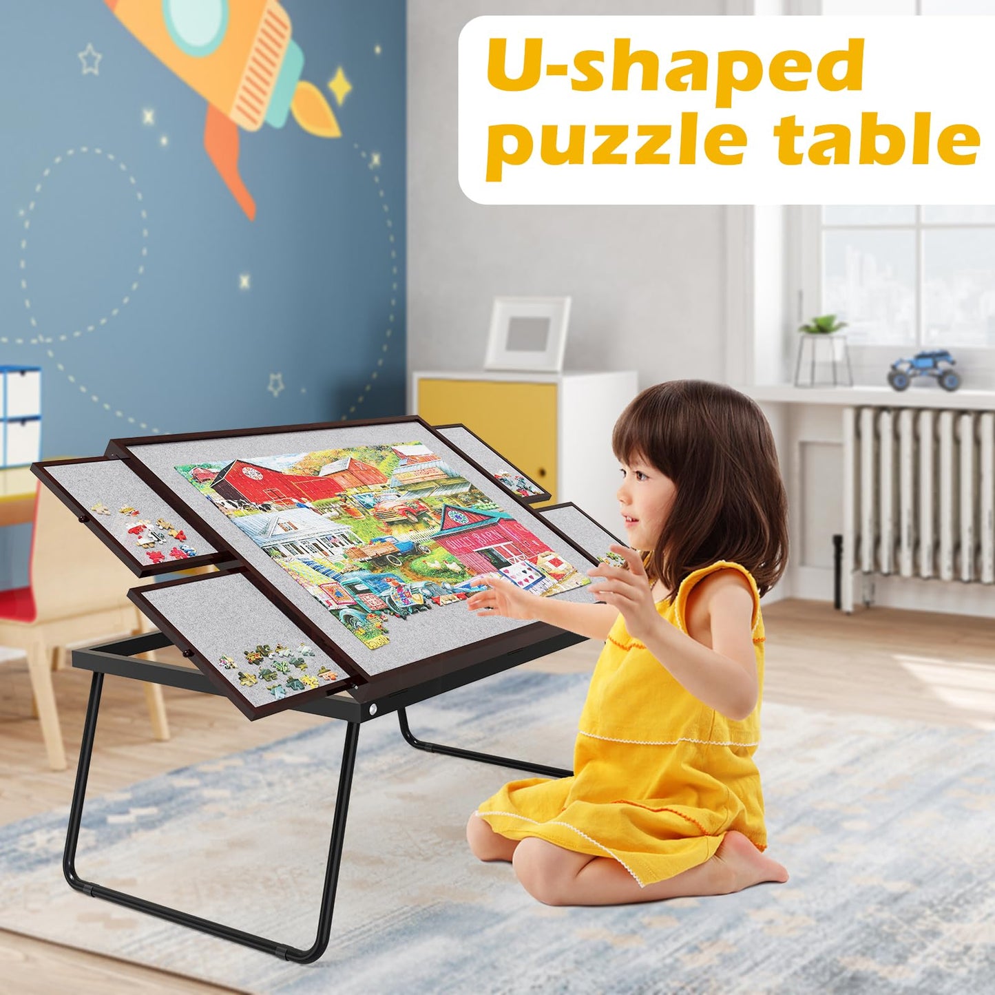 Jigsaw Puzzle Table 1500pcs,18-28in Height Adjustable and Five Up Angles Puzzle Tables with Drawers,Jigsaw Puzzle Board with Cover,Puzzle Tables for Adults