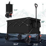 140L Collapsible Folding Wagon Cart with 330lbs Resting Weight Capacity, Heavy Duty Garden Cart with All-Terrain&Brake Wheel, Foldable Utility Wagon with Side Pocket for Groceries Camping,Black Generic