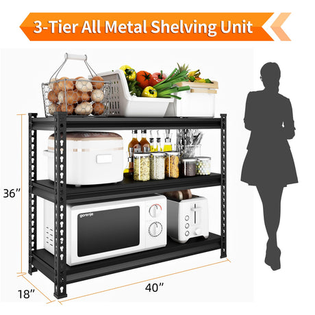 SDXYSTCE 3-Tier Garage Shelving Heavy Duty,40”W x 18”D x 36”H Metal Shelving Unit，1320 lbs Weight Capacity Adjustable Storage Shelves for Retiple Tanks, Aquariums, Pantry, Garage，Black SDXYSTCE