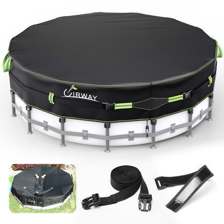 UIRWAY 500D Pool Cover 18FT Round [2025 Upgraded Heavy Duty Fabric] Solar Pool Covers for Above Ground Pools, New Super Windproof Gel-Coated Tarp Straps, Swimming Pool Covers with UV Protection UIRWAY