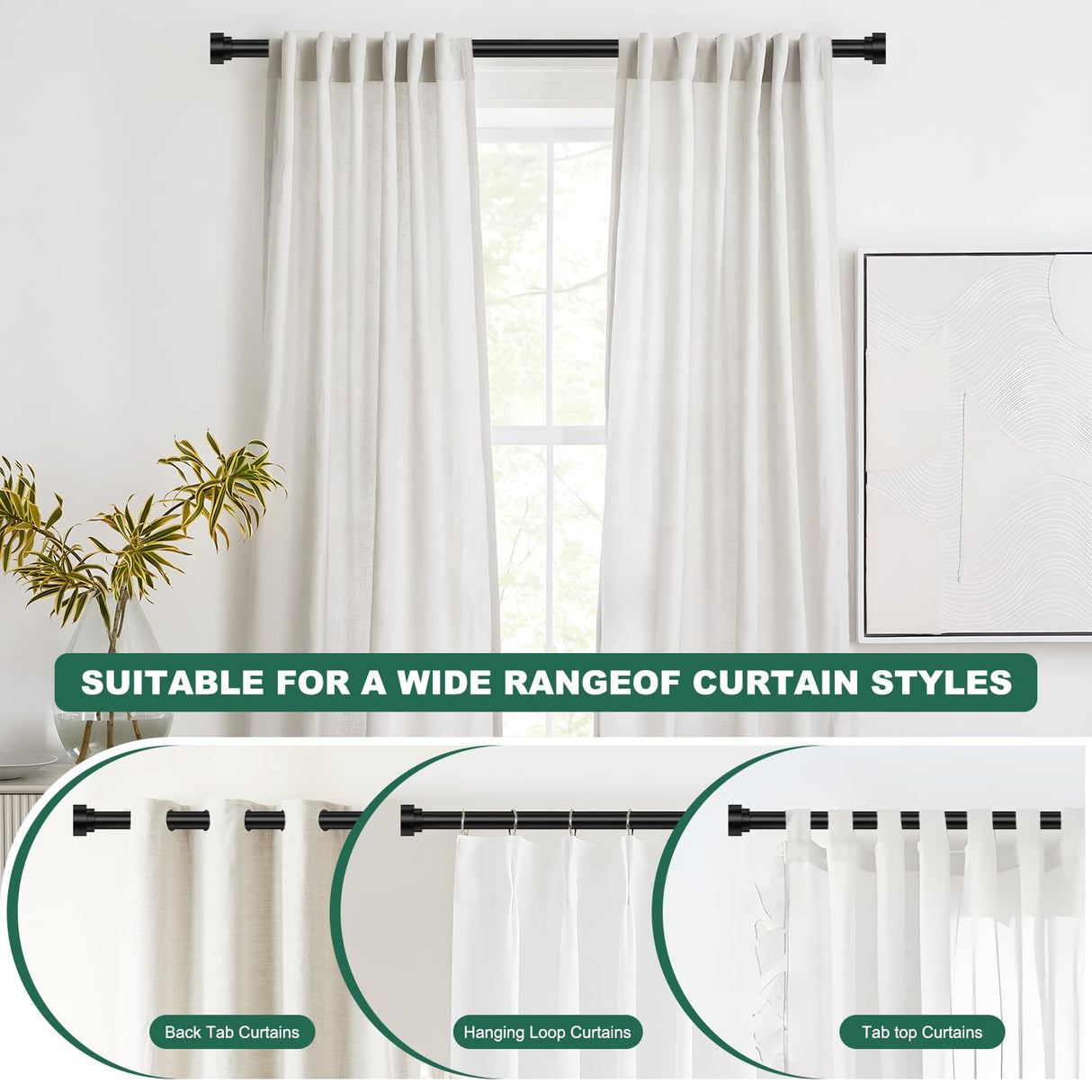 Extra Long Curtain Rods 120 to 170 Inch(10-14ft),1Inch Black Adjustable Extra Long Curtain Rod,Heavy Duty Decorative Window Curtains Rods for Bedroom,Long Curtain Rods 120-170 hei! dear