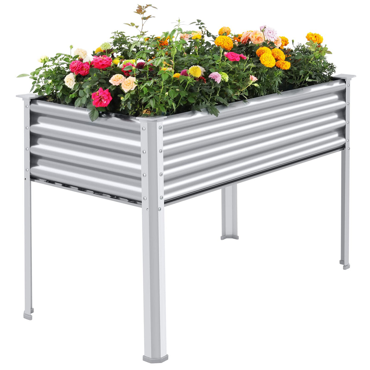 Land Guard Galvanized Raised Garden Bed with Legs, 48×24×32in Large Metal Elevated Raised Planter Box with Drainage Holes for Backyard, Patio, Balcony, 400lb Capacity Land Guard