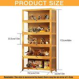 Curio Display Cabinet, 5 Tier Storage Shelves with Acrylic Glass Door, Transparent Bamboo Display Case for Figures, Display Shelves for Collectibles & Kids Bookcase for Home (Wooden Flip Door) iusyugh