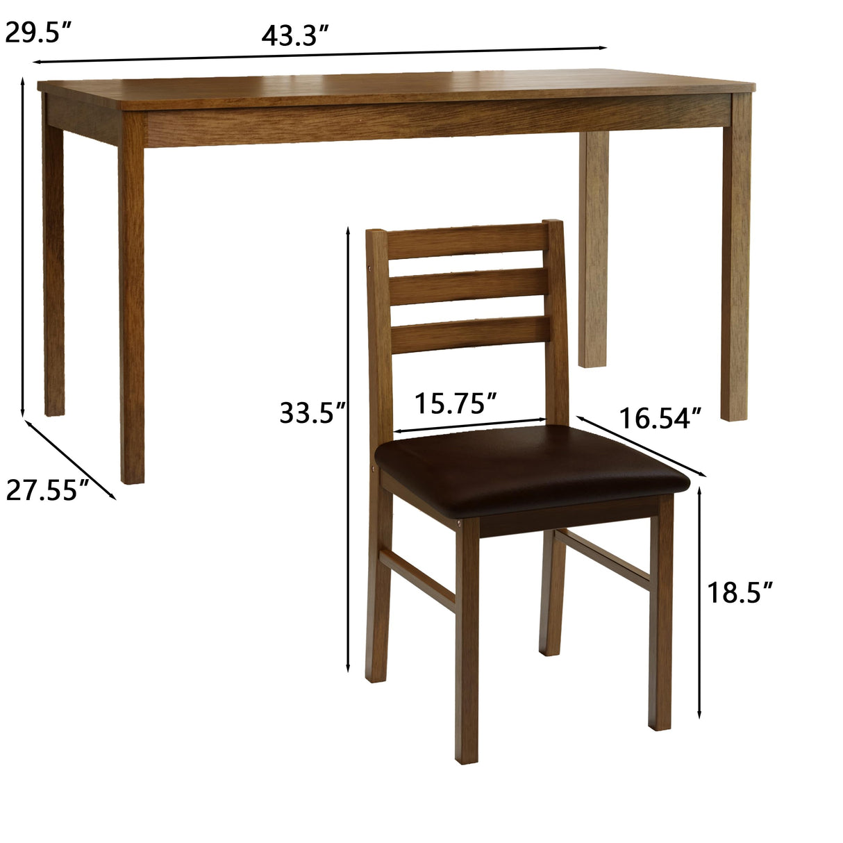 Orweiin 5-Piece Solid Wood Indoor Modern Rectangular Dining Table Set for 4,Table and 4 Chairs Set with PU Leather Cushion for Kitchen,Bar,Living Room,Breakfast Nook,Brown Orweiin