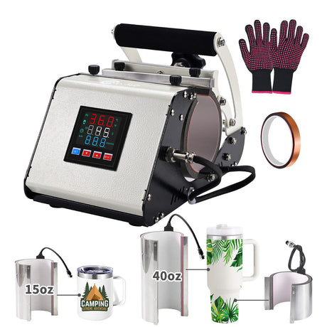 ColorSub 3 in 1 40 OZ Tumbler Heat Press Machine 11 OZ 15 OZ Mug Press Sublimation Machine for Sublimation 40 OZ Tumbler with Handle Straight Tumblers Bottles Mugs Glass Cup Printing White ColorSub