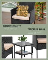 3 Piece Furniture Patio Chairs Wicker Outdoor Rattan Conversation Bistro Set for Backyard Porch Poolside Lawn (Black) PayLessHere