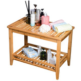 Forevich Bamboo Shower Bench Stool Bathroom Shower Chair Seat with Storage Shelf Spa Bath Foot Rest for Insider Shower Bathtub Elderly and Disabled Natural Forevich