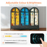 MDGC Arch Display Cabinet with Glass Doors, 4-Tier Curio Cabinet Shelves and a Drawer,73" Inch Tall LED Display Case for Collectibles,Bookcase for Bedroom Living Room Office,Black MDGC